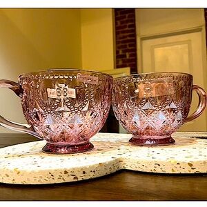 Godinger Vintage style Pink Glass Teacups with lustre - NWOT, 2